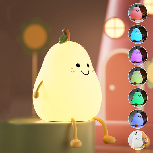 LED Pear Fruit Night Light USB Rechargeable Dimming Touch Silicone Table Lamp