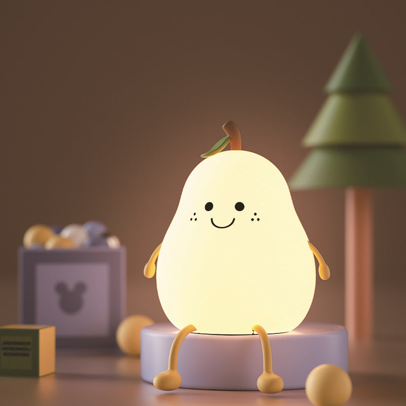 LED Pear Fruit Night Light USB Rechargeable Dimming Touch Silicone Table Lamp