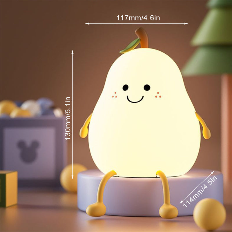 LED Pear Fruit Night Light USB Rechargeable Dimming Touch Silicone Table Lamp