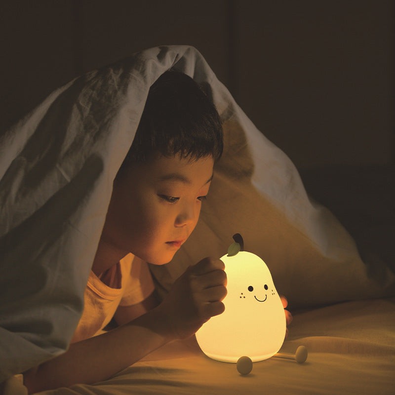 LED Pear Fruit Night Light USB Rechargeable Dimming Touch Silicone Table Lamp