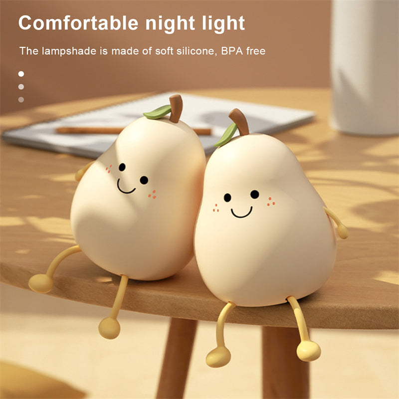 LED Pear Fruit Night Light USB Rechargeable Dimming Touch Silicone Table Lamp