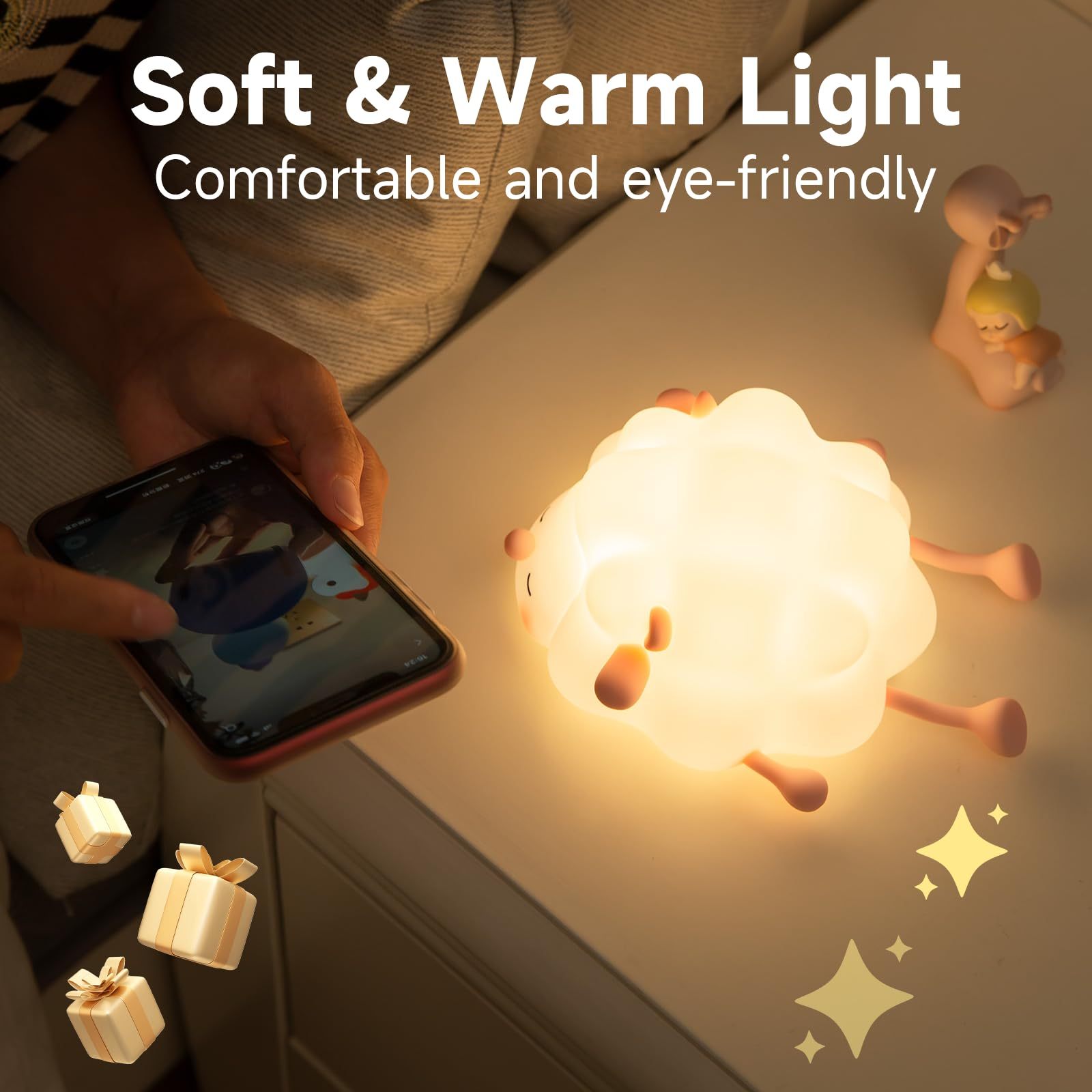 Cute Sheep Silicone Night Light Rechargeable Timing Dimming Sleep Night Light